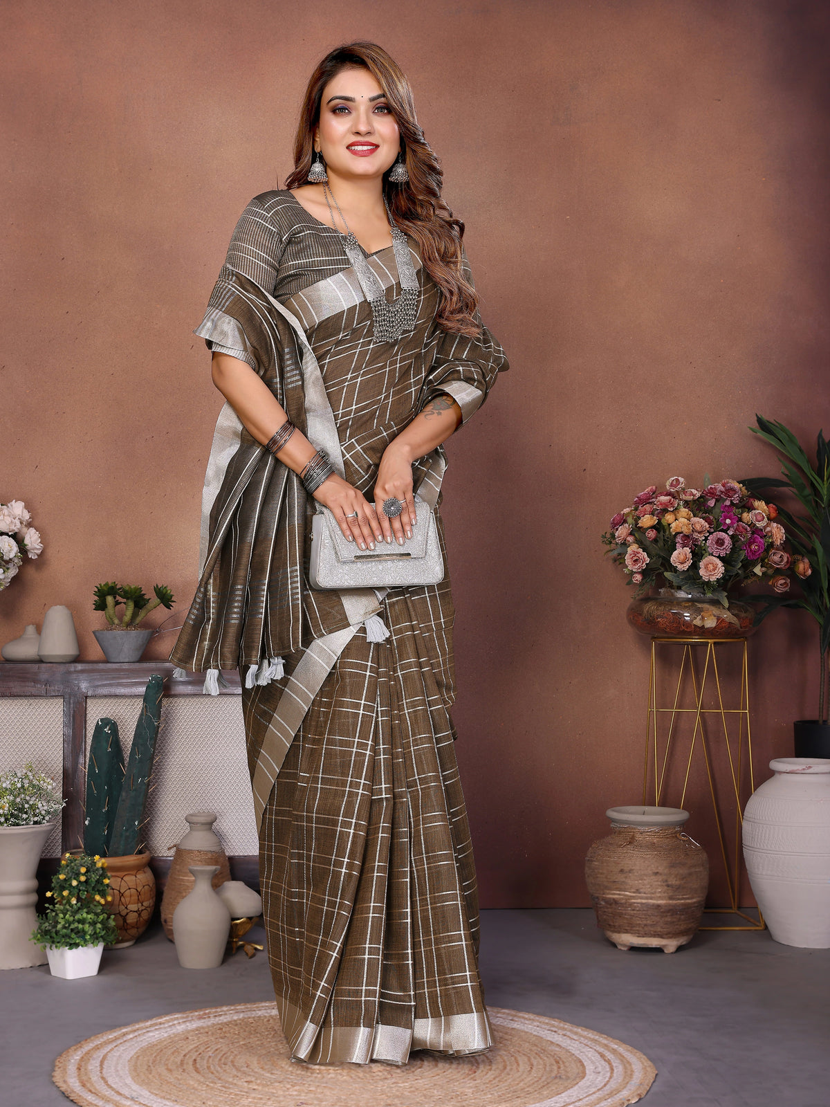 Mehendi Ached Weaving Soft Linen Saree