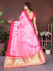 Dark Pink Sibori Work Soft Satin Silk Saree