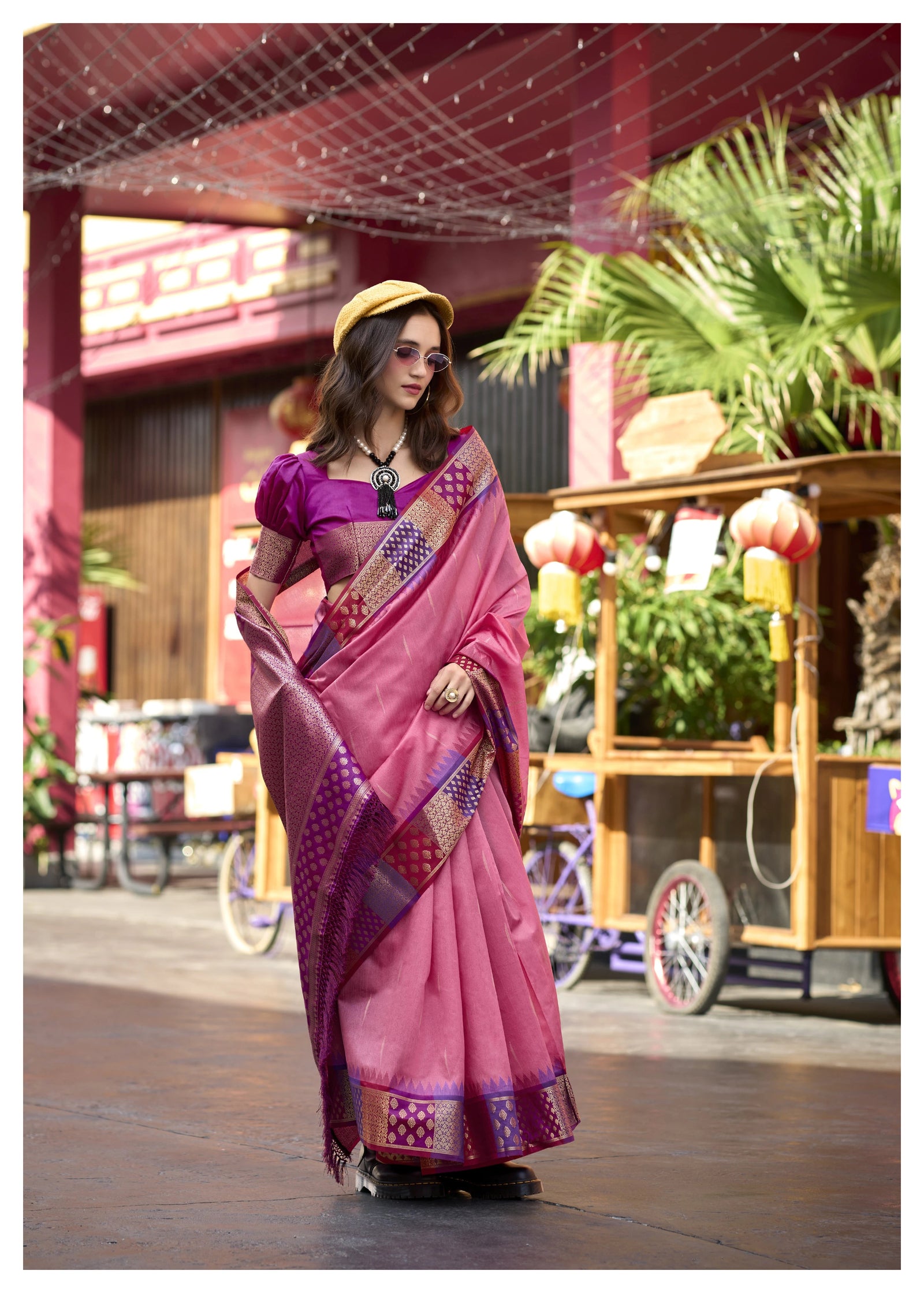 Pink Banarasi Silk Zari Weaving Saree Kalyanja Fashion