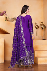Purple Sequins Embroidery Work Chinon Silk Suit
