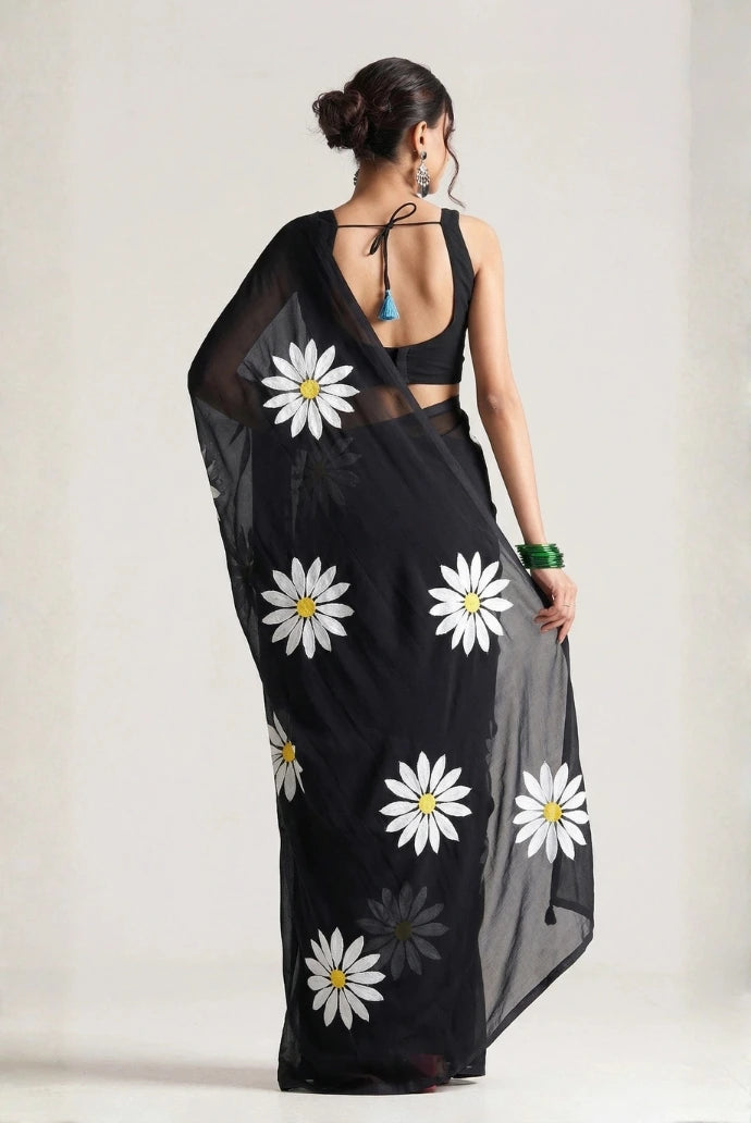 Black Chinon Saree