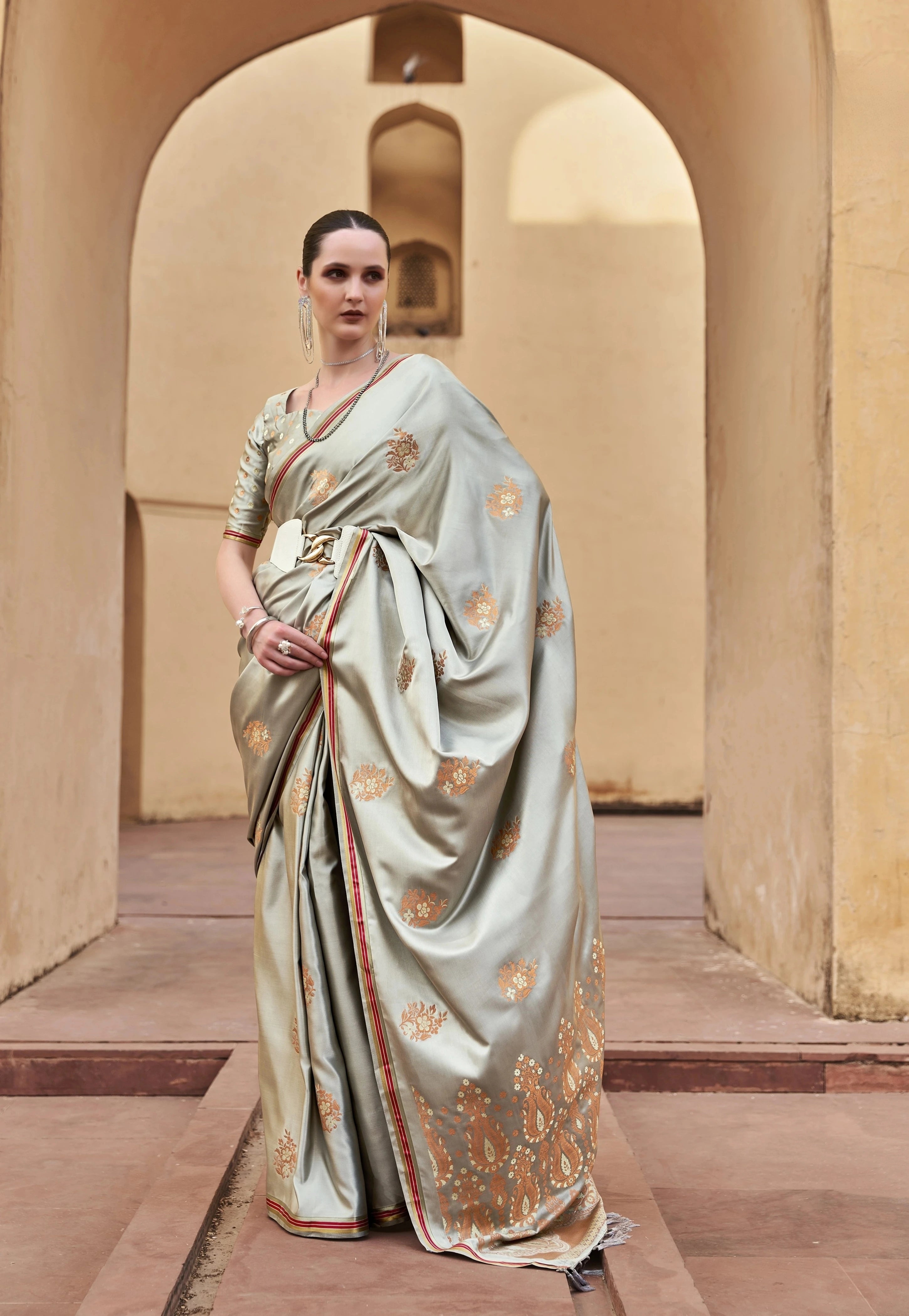 gray copper zari weaving copper zari weaving saree - kalyanja