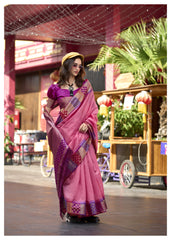 Pink Banarasi Silk Zari Weaving Saree