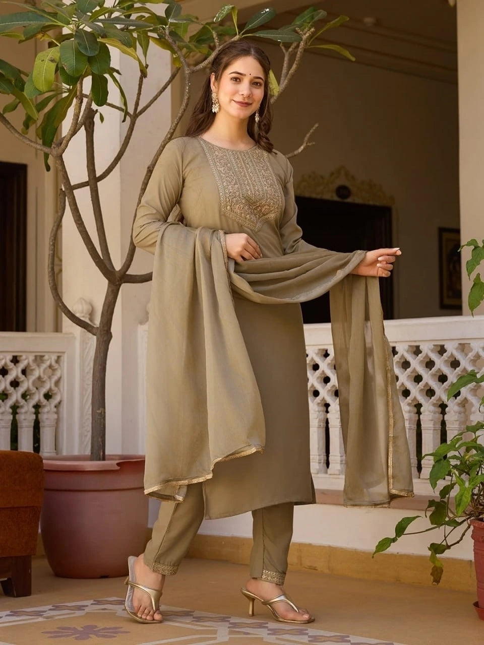 Light Brown Heavy Rayon Kurti