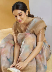 brown handloom weaving silk saree - kalyanja