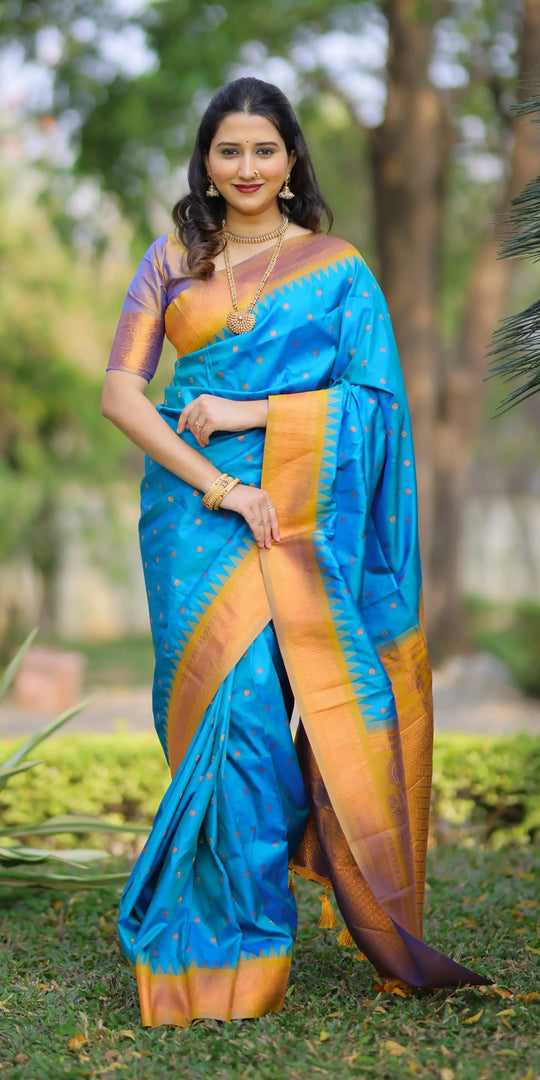 turquoise blue Kanij Gadwal silk saree
