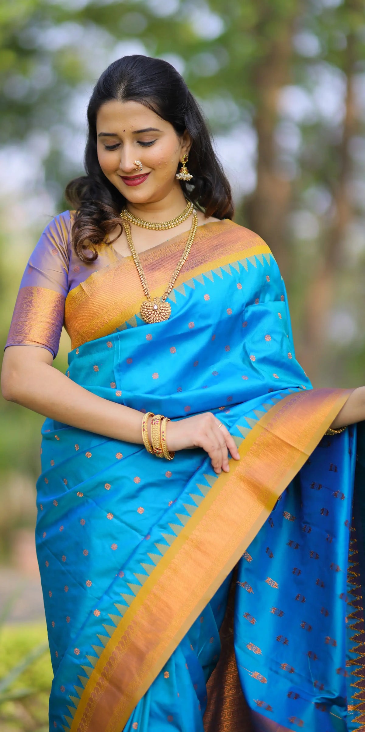 turquoise blue Kanij Gadwal silk saree