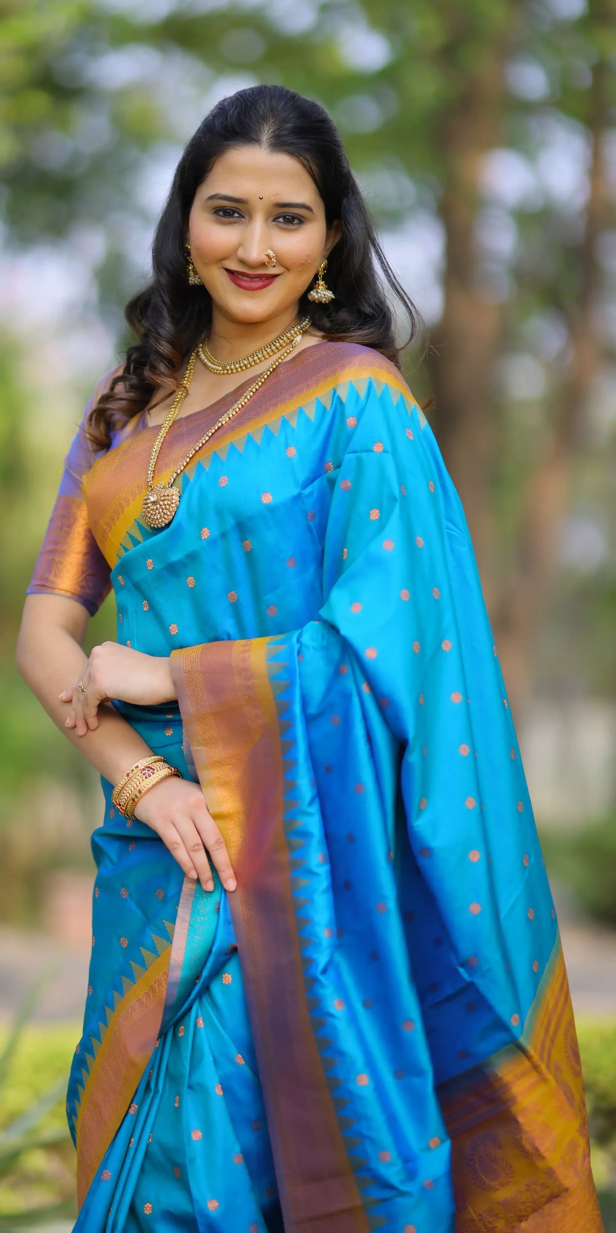 turquoise blue Kanij Gadwal silk saree
