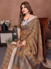 Light Brown Ached Weaving Soft Linen Saree