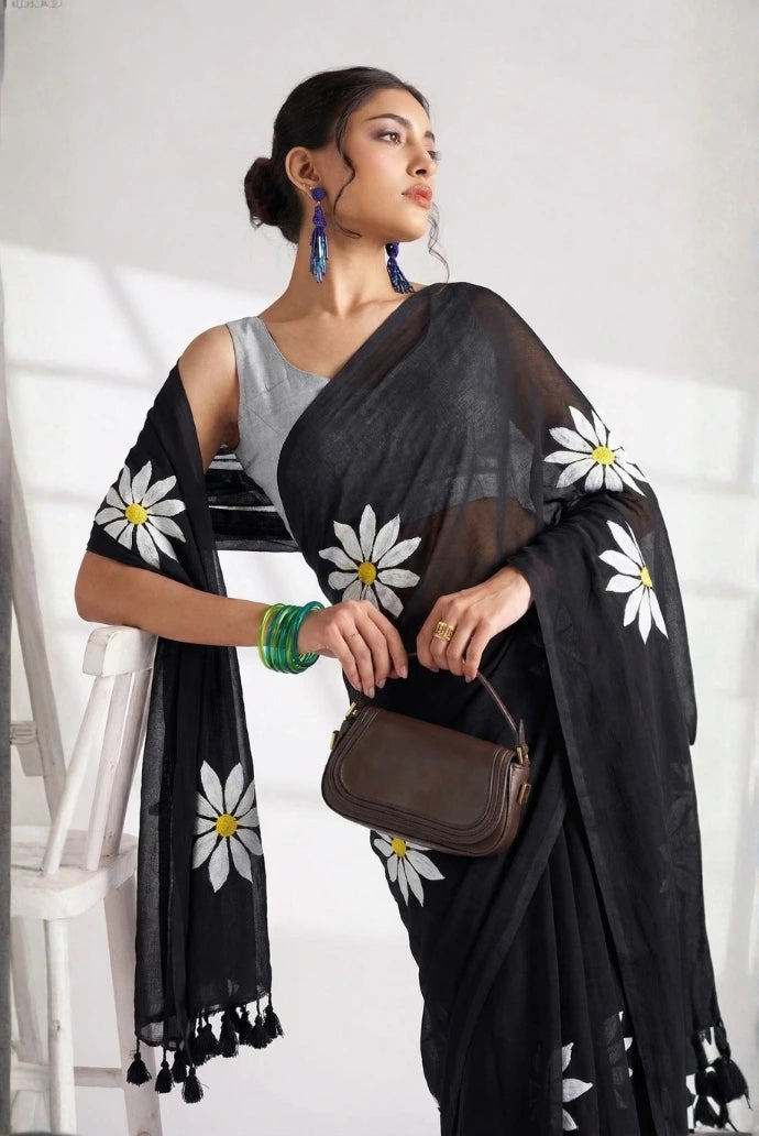 Black Chinon Saree