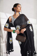 Black Chinon Saree