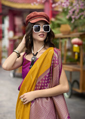 Yellow Banarasi Silk Zari Weaving Saree