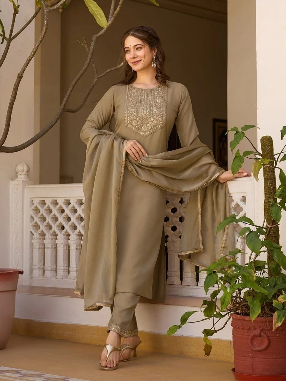 Light Brown Heavy Rayon Kurti