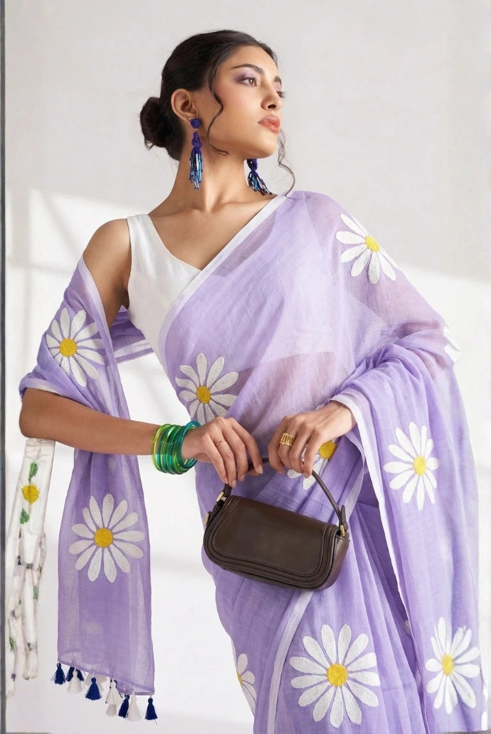 Lavender Chinon Saree
