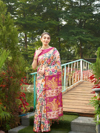 Beige Dark Pink Soft Tussar Silk Saree