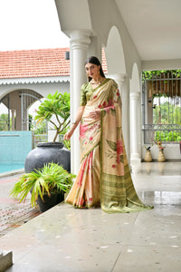 Beige Soft Satin Silk Saree