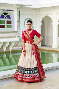 Beige Tussar Silk Lehenga