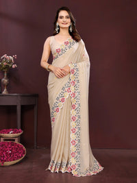 Beige Embroidery Work Soft Georgette Saree