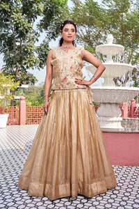 Beige Gold Crush Lehenga