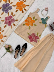 Women's Ivory Anarkali Dress featuring Flared Silhouette, Designer Dupatta, and Delicate Embroidery