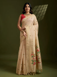 Beige Soft Muga Cotton Saree