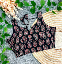Black Morpich Print Blouse – Ajrakh Cotton, Casual Wear