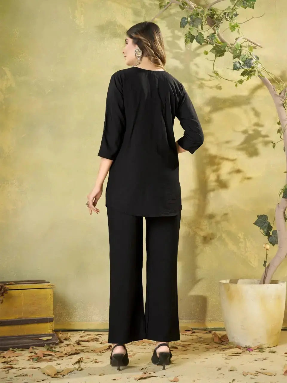 Black Multi Thread Embroidered Coord Set back view