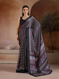 Black Soft Satin Georgette Saree