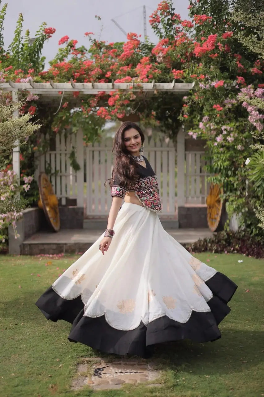 Premium Ivory White Lehenga Choli with Multicolor Tribal Embroidery and Rich Traditional Craftsmanship