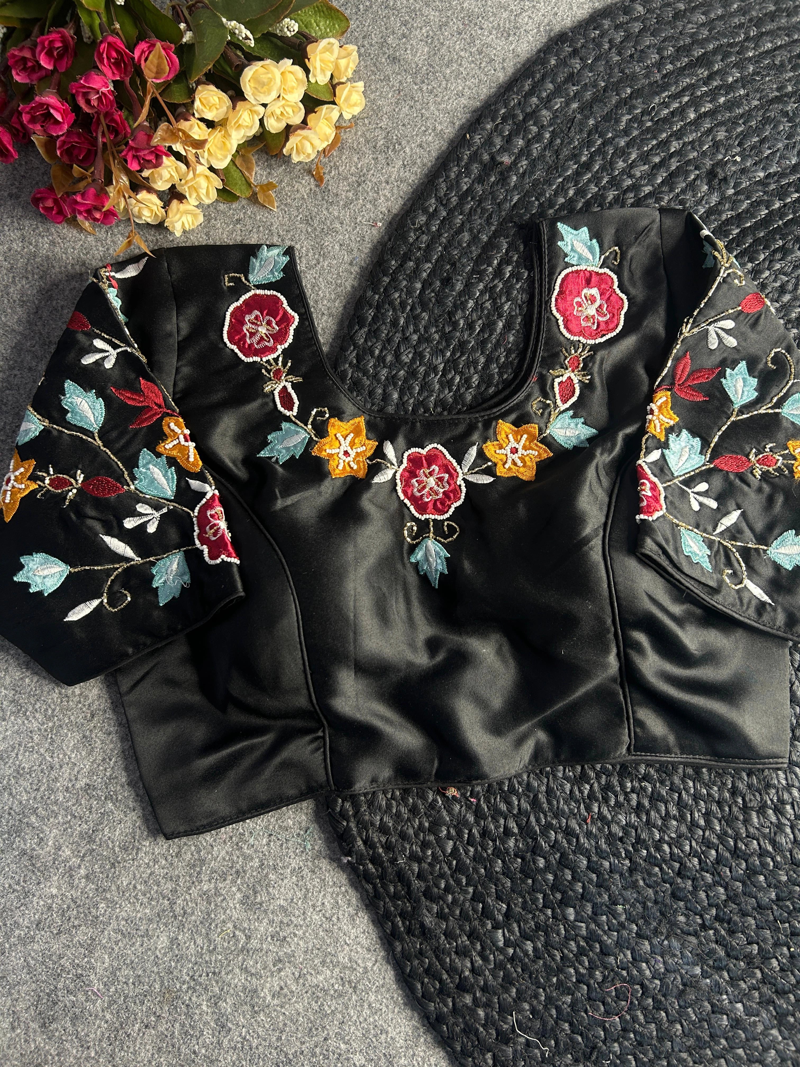 Black Pure Silk Handwork Blouse