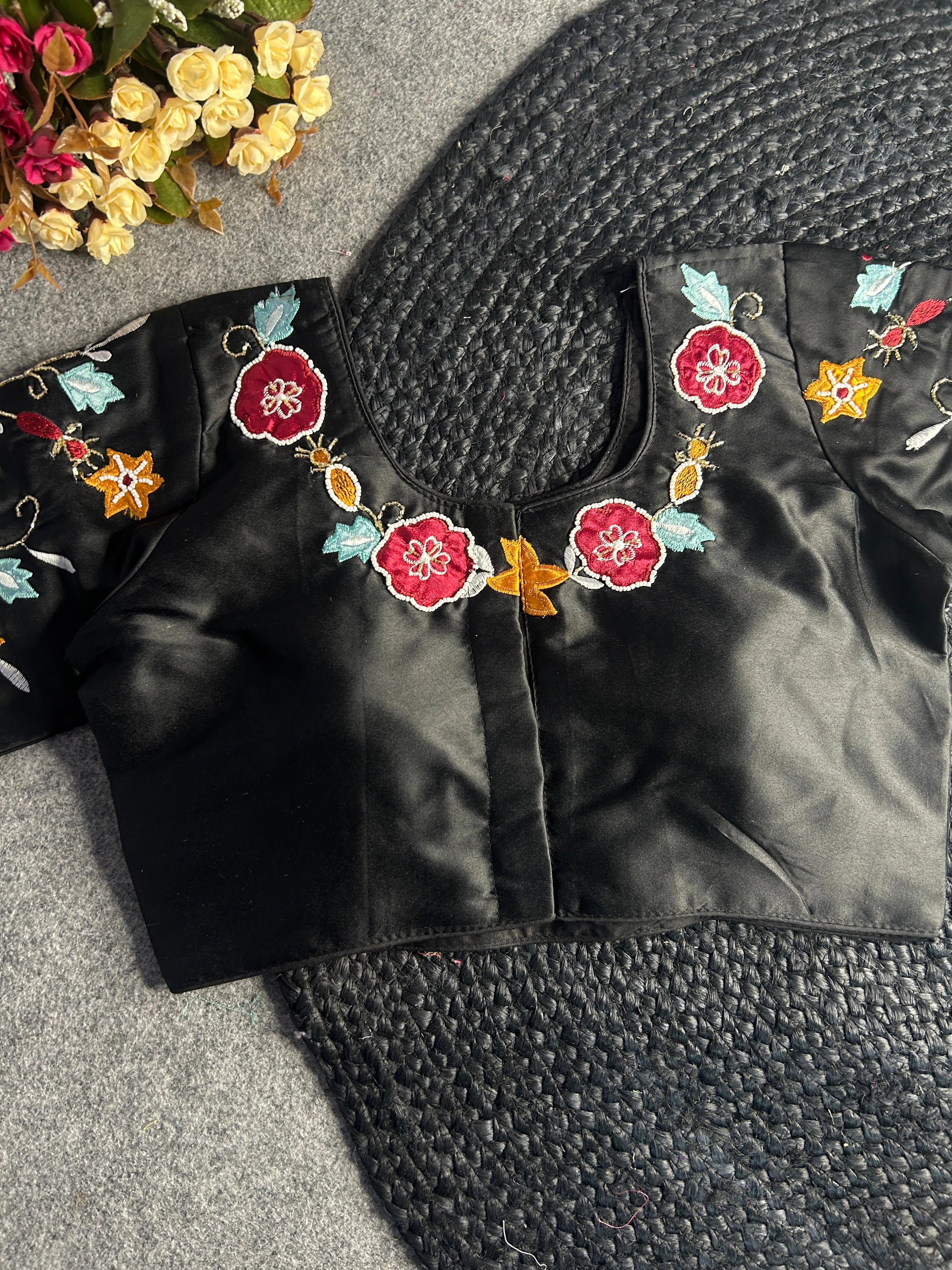 Black Pure Silk Handwork Blouse