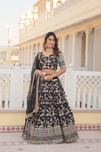 Black Viscose Jacquard Lehenga