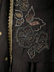 Premium Black Festive Wear Suit Set featuring Floral Thread and Sequins Work with Graceful Palazzo Bottom