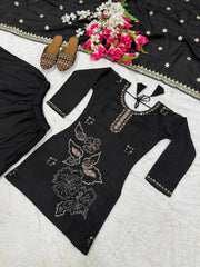 Beautiful Black Palazzo Suit with Heavy Embroidered Kurta, Coordinated Dupatta, and Traditional Ethnic Style