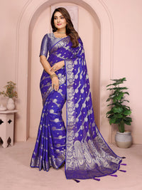 Blue Soft Georgette Banarasi Silk Saree