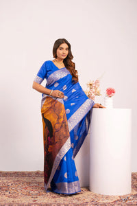 Blue Soft Banarasi Silk Saree