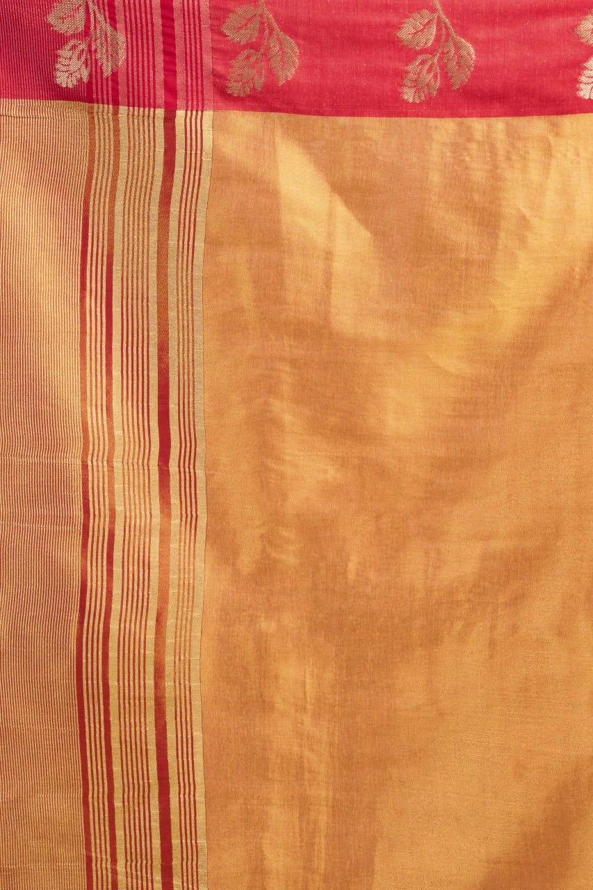 Brown fabric with red border and patterns