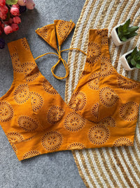 Brown Yellow Ajrakh Print Blouse