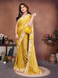 Brown,Yellow Fendy Chiffon Silk Saree