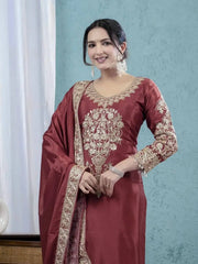 Dark Maroon Pakistani Suit Portrait – Round Neck with Medallion Sequins Embroidered Panel
