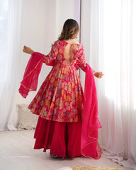 Dark Pink Discharge Print Suit back view showing keyhole tie-up