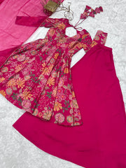 Dark Pink Discharge Print Suit flat lay, full set overview