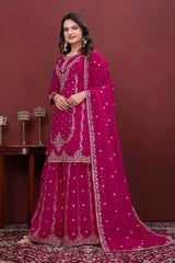 Dark Pink Sharara Suit with Dupatta Spread – Heavy Sequins Embroidery on Kurta and Sharara