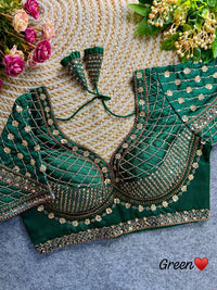 Dark Green Sequins & Coding Thread Work Soft Silk Blouse