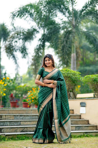 Dark Green Zari Work Soft Banarasi Silk Saree