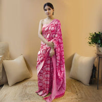 Dark Pink Jacquard Work Soft Lichi Silk Saree