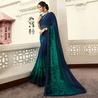 Dark Turquoise Jacquard Work Georgette Silk Saree