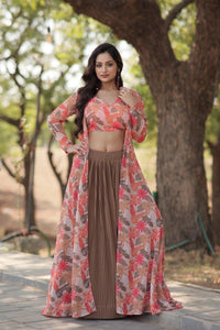 Dark Brown Faux Georgette Lehenga