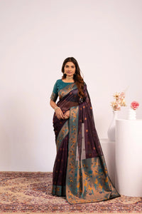 Dark Brown Soft Tissue Silk Saree
