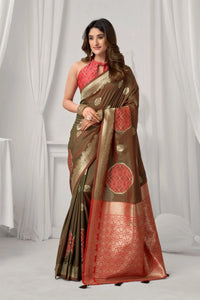 Dark Brown Jacquard Weaving Saree